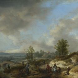 A Dune Landscape with a River and Many Figures